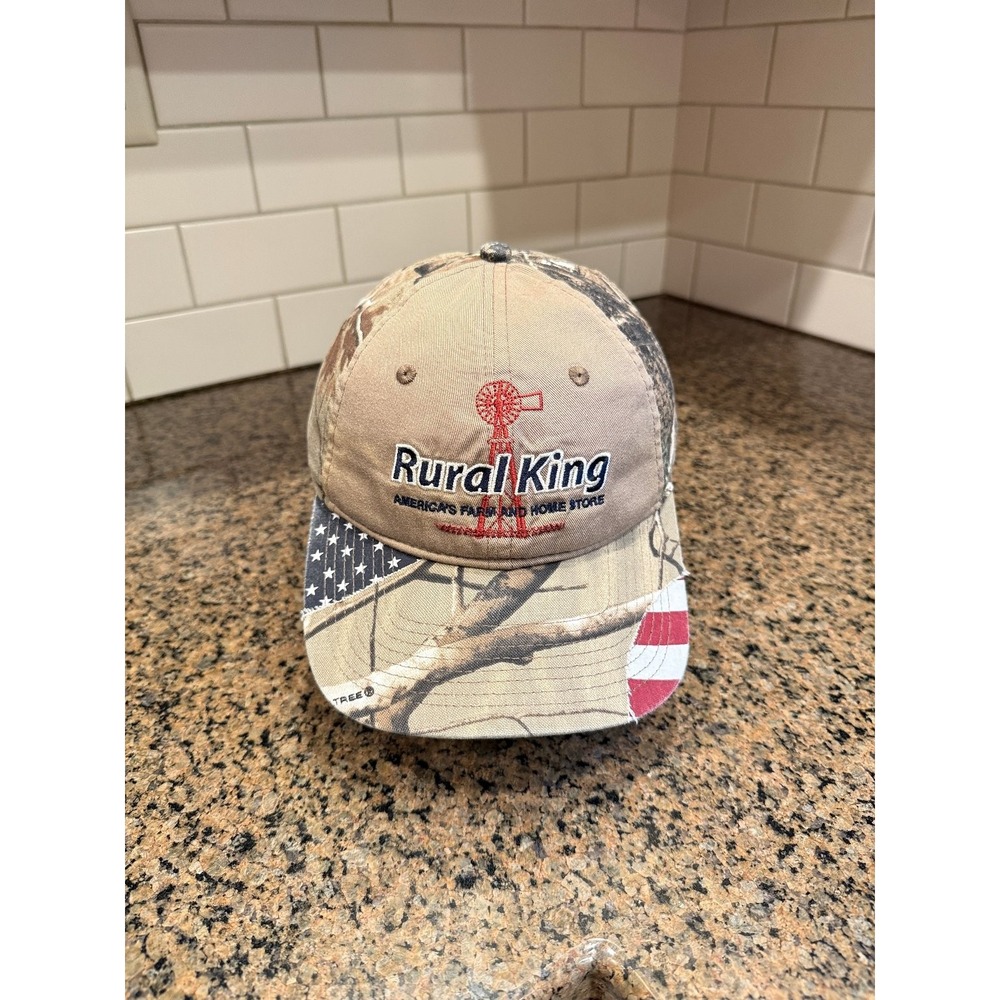 Rural King Realtree Camo Hat American Flag Patriotic Hunting Snapback Cap
